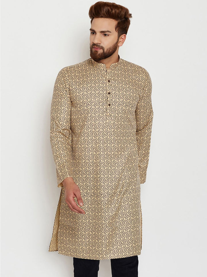 SOJANYA Men Beige & Brown Printed Straight Kurta