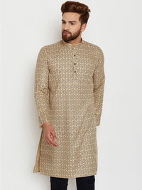 SOJANYA Men Beige & Brown Printed Straight Kurta