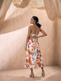 Pink Paprika by SASSAFRAS Abstract Printed Shoulder Straps Poplin Fit & Flare Midi Dress