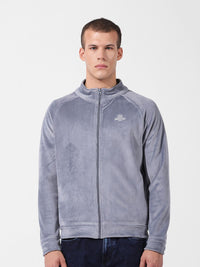 The Indian Garage Co Men's Regular Fit Self Design Corduroy Zip Up High Neck Sweatshirt