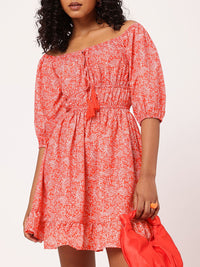 DressBerry Paisley Perfection Printed Cinched Waist Off-Shoulder A-line Mini Dress