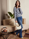 Berrylush Grey & Black Graphic Printed Acrylic Pullover Sweater