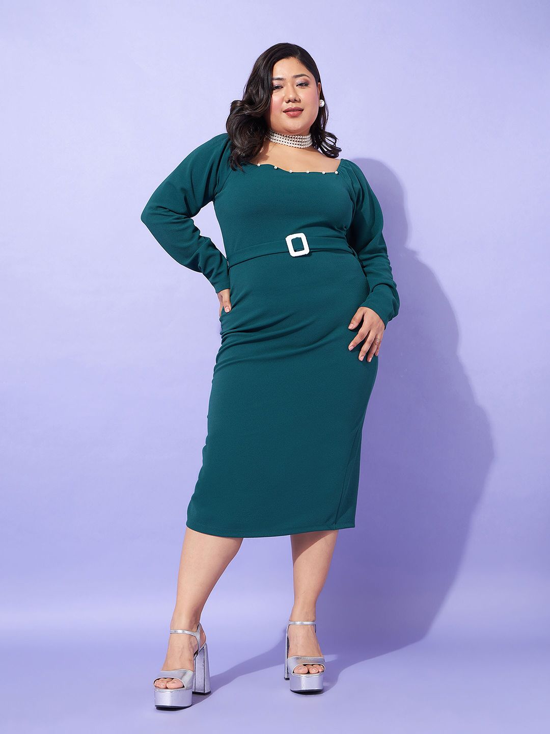 SASSAFRAS Curve Plus Size Sheath Midi Dress