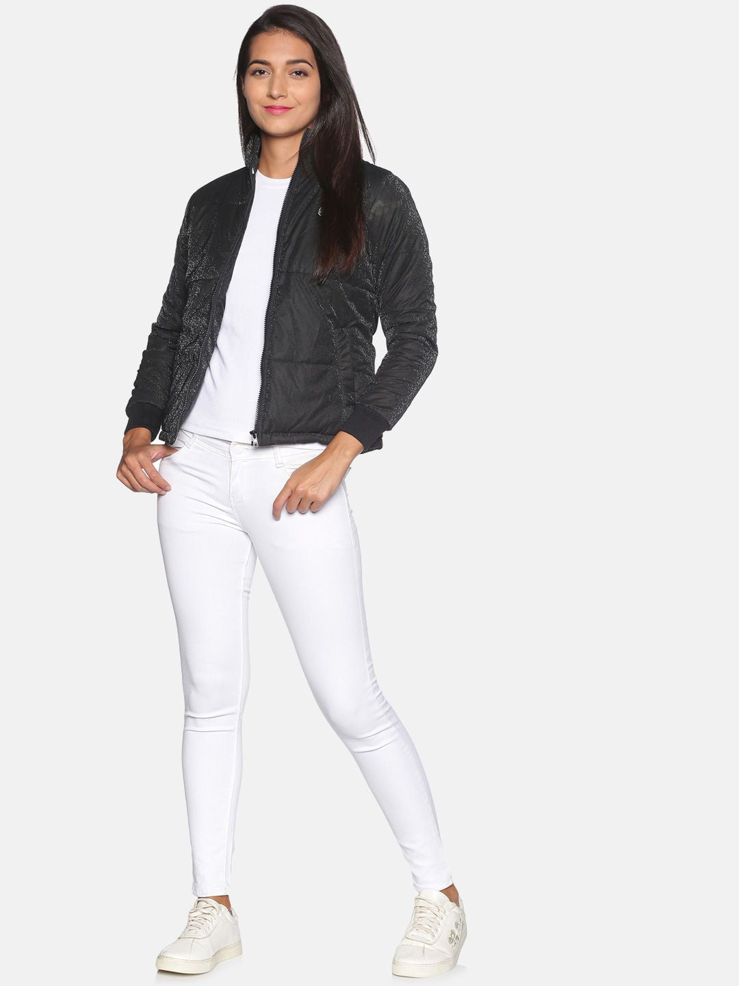 Campus Sutra Women Black Windcheater Padded Jacket