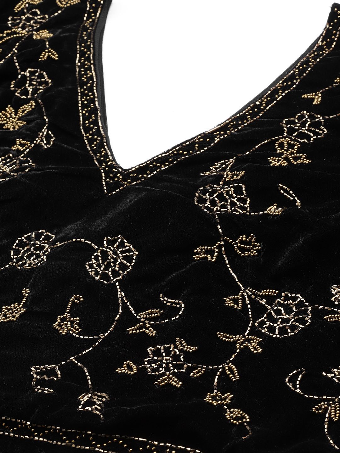 Antheaa Black Embellished Velvet Crop Top