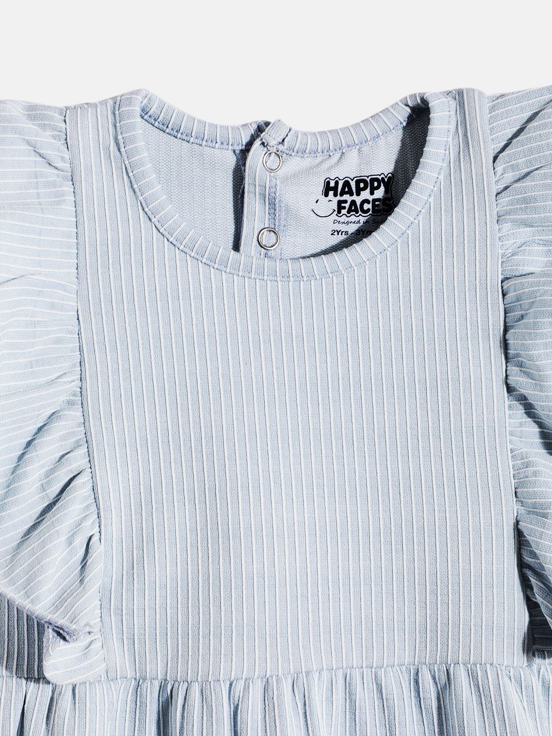 Happy Faces Girls Striped Ruffled Fit & Flare Pure Cotton Dress