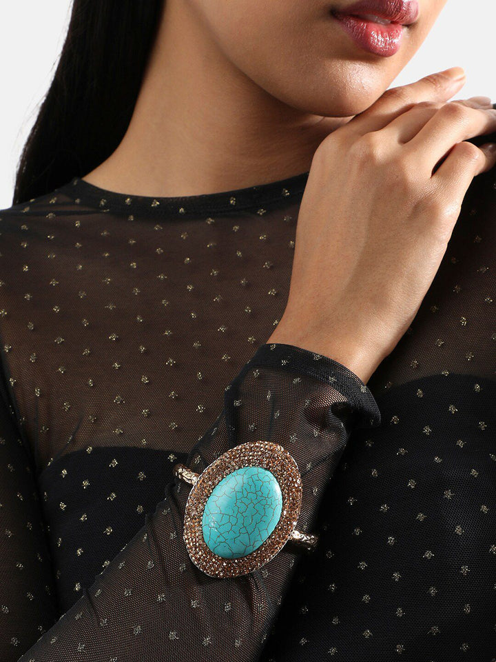 SOHI Women Gold Plated Stone Studded Bangle Style Bracelet