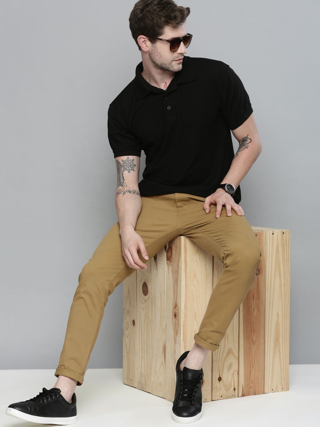 The Indian Garage Co Men Khaki Slim Fit Chinos Trousers