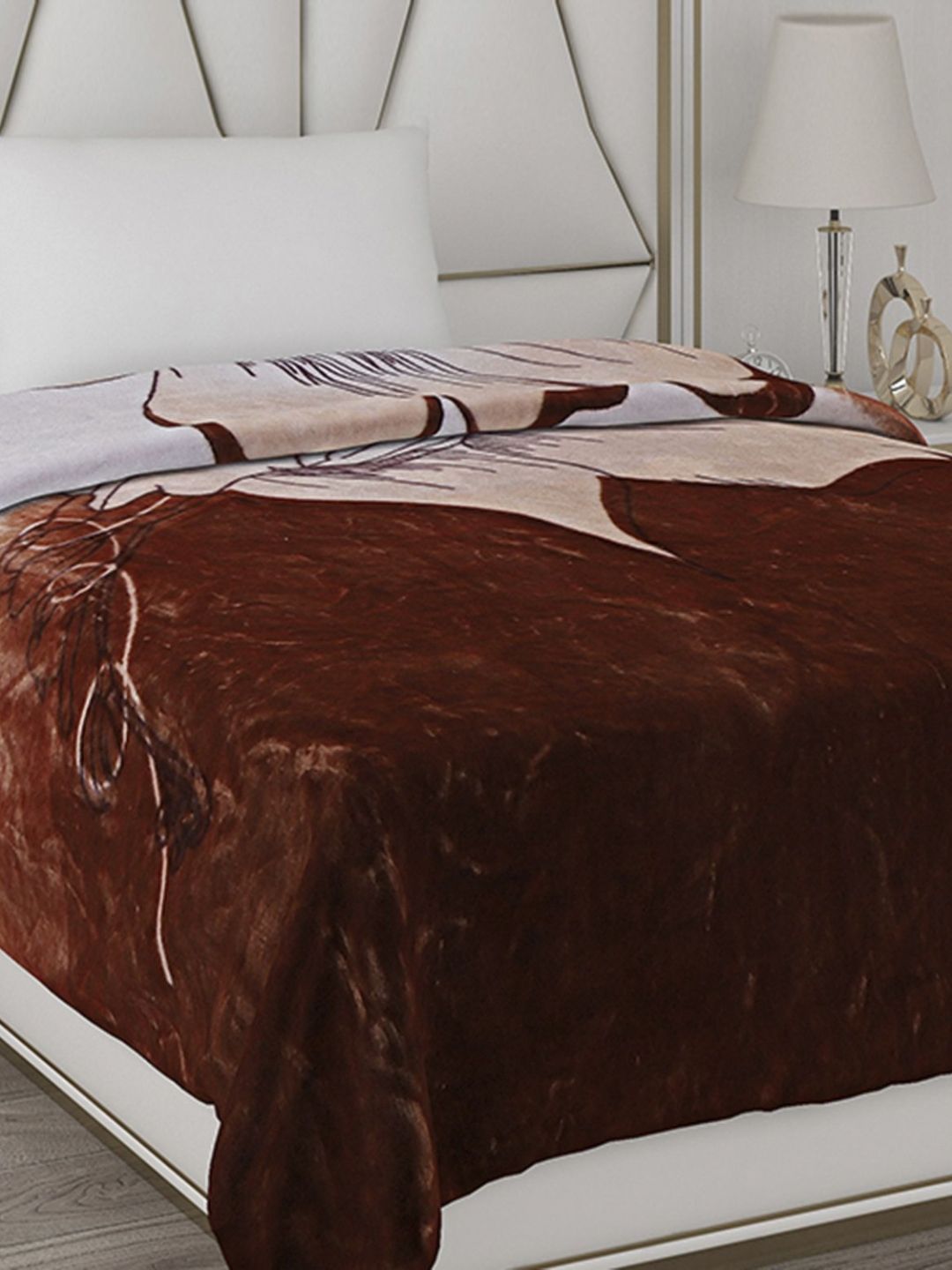 Monte Carlo Pink & Brown Floral Mild Winter 500 GSM Single Bed Blanket