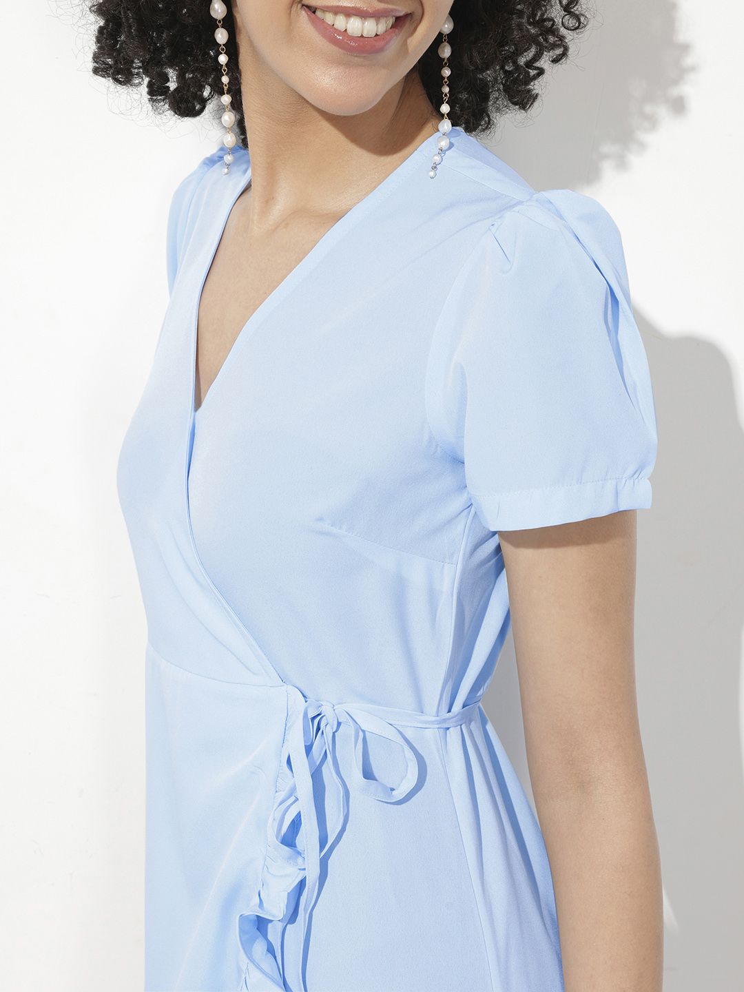 DressBerry Powder Blue Romantic Remix Ruffle Wrap Midi Dress