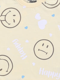 Happy Faces Girls Smiley Printed Pure Cotton T-shirt