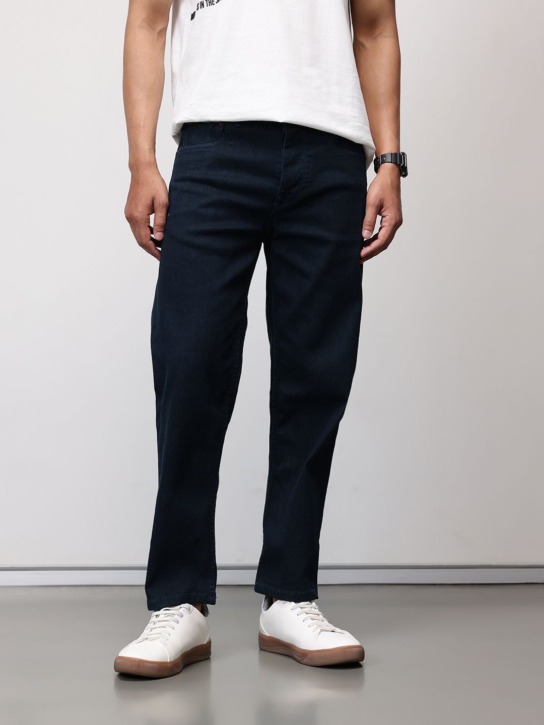 ether 365 Essentials Men Tapered Fit Mid-Rise Stretchable Cropped Jeans