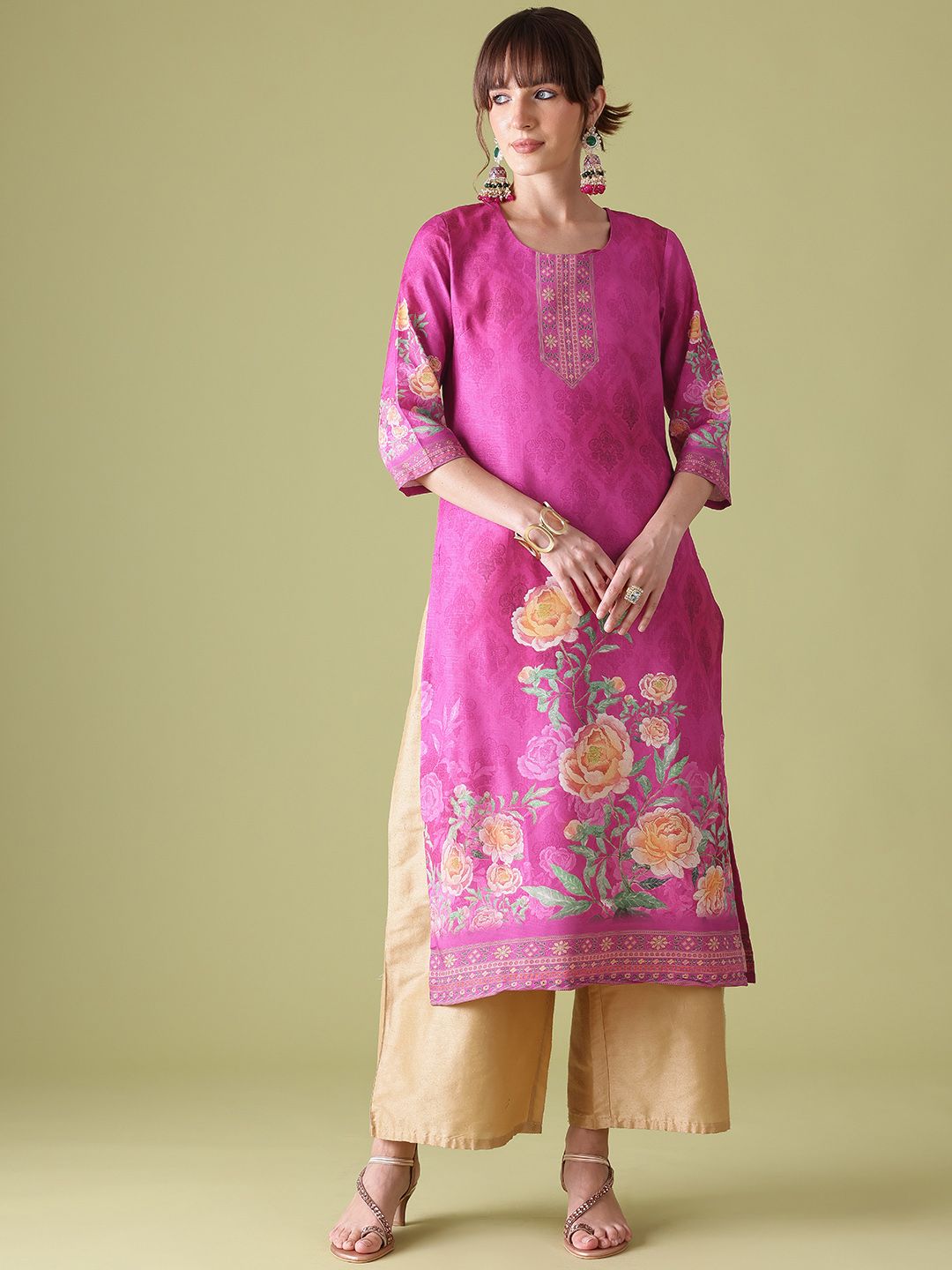 Anouk Floral Print Straight Kurta
