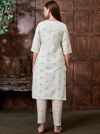 KALINI Geometric Woven Design Thread Work Kurta with Trousers