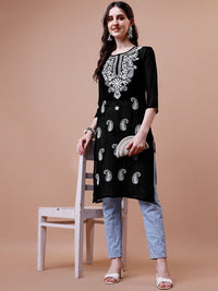 KALINI Embroidered Thread Work Floral Georgette Kurta