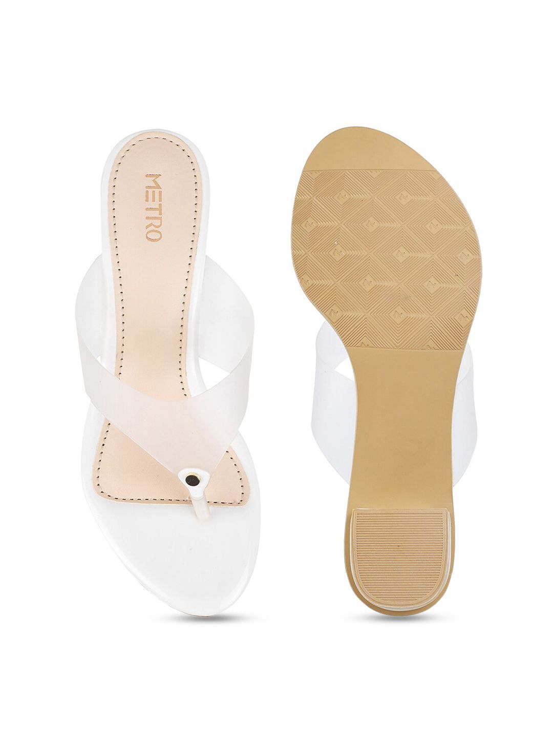Metro White Embellished Block Sandals