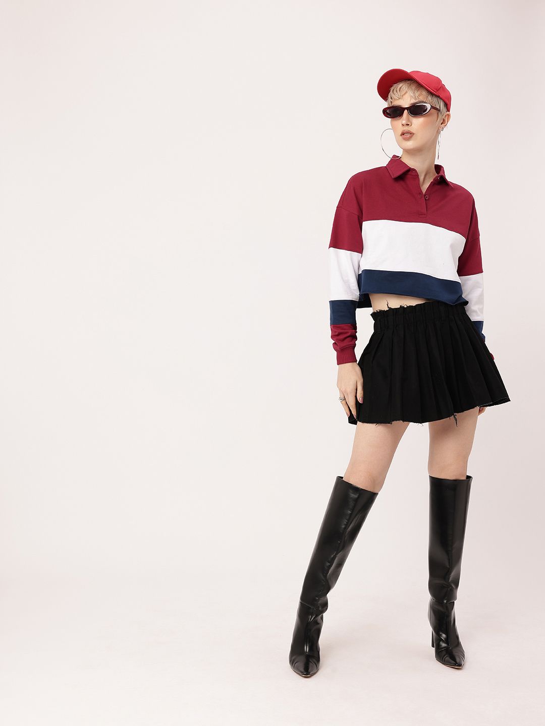 DressBerry Boss Babe Colorblocked Boxy Crop Sweatshirts