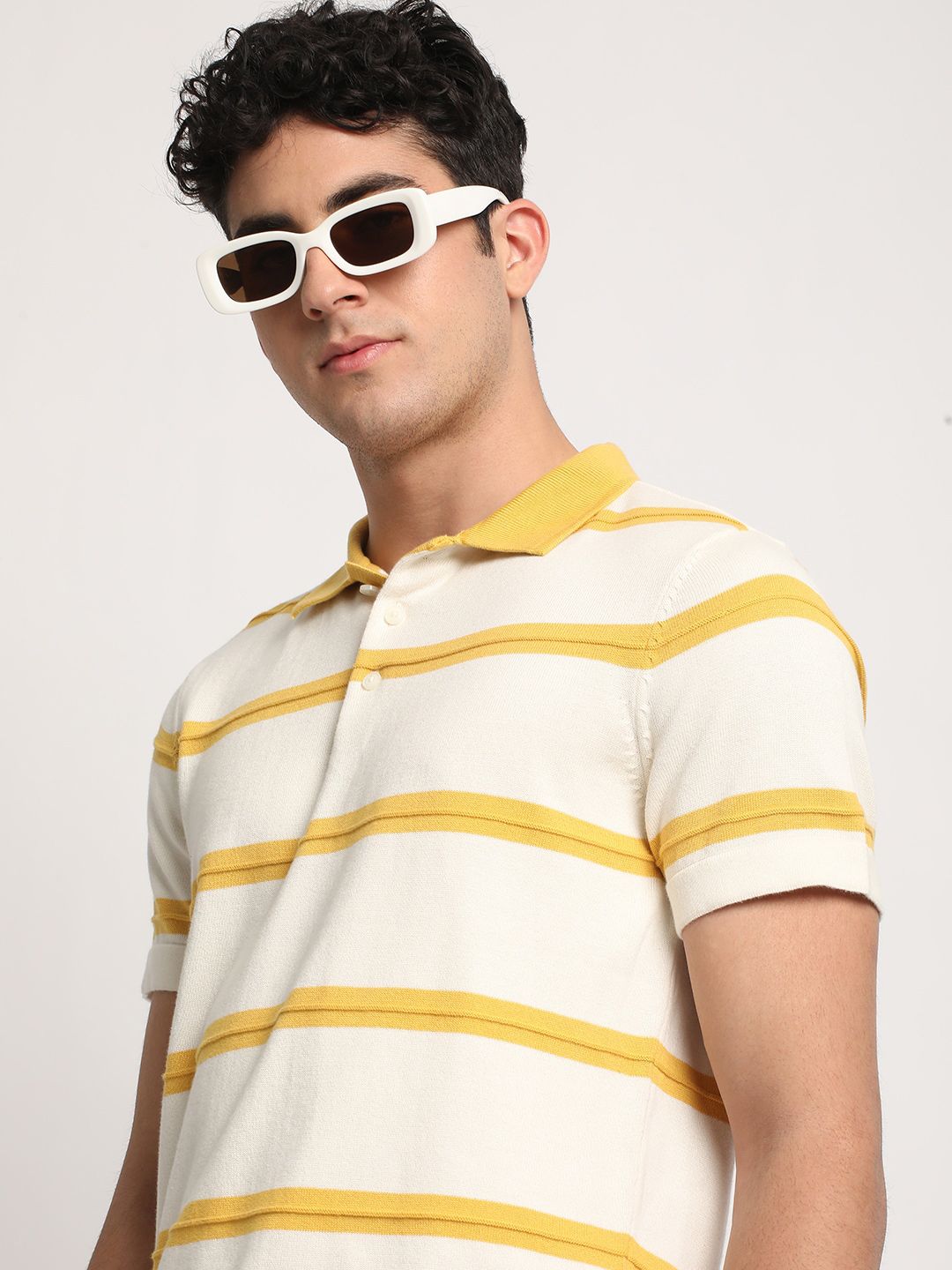 THE BEAR HOUSE Men Striped Regular Fit Cotton Polo Collar T-Shirt