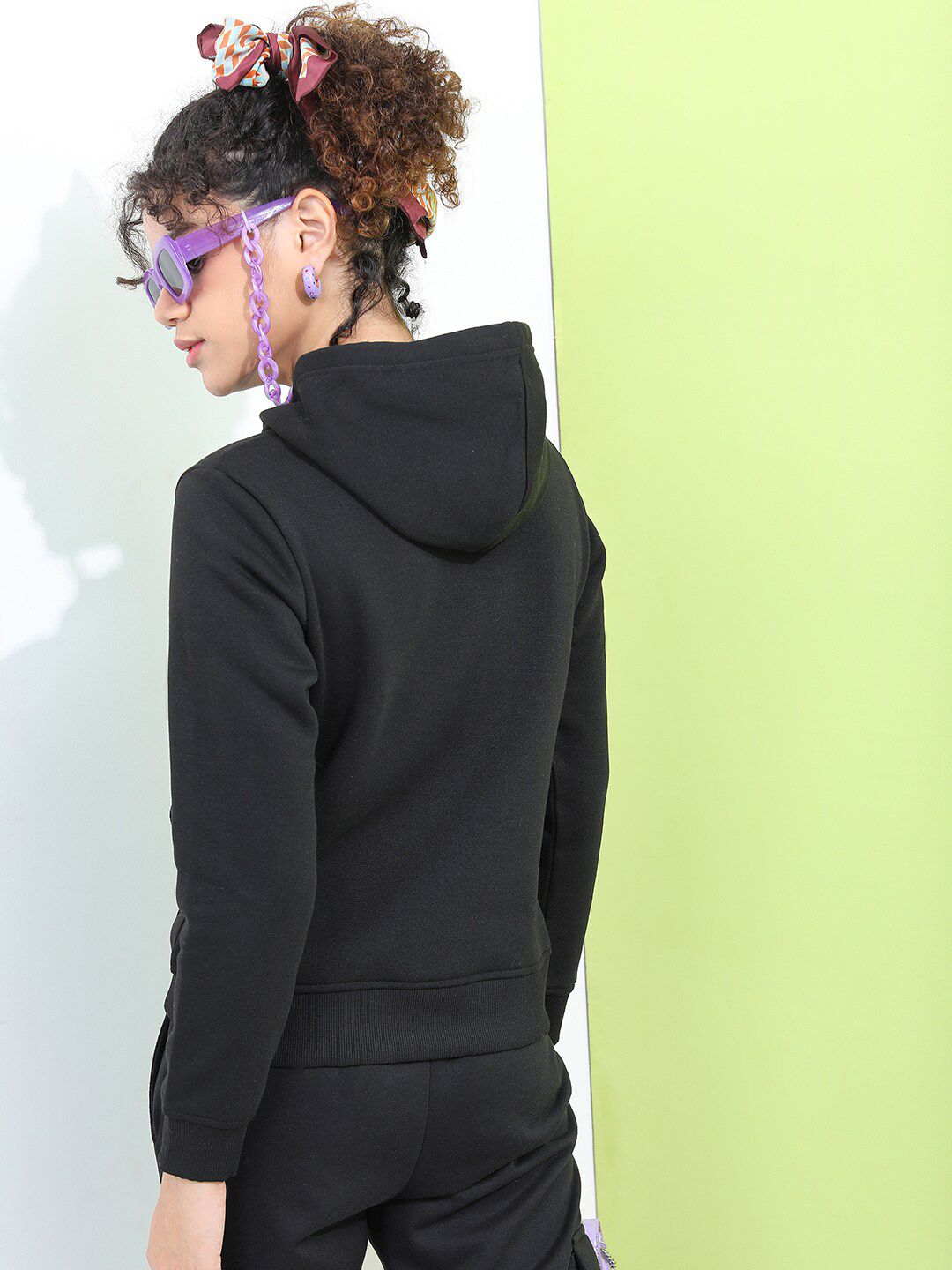 Tokyo Talkies Women Black Hooded Sweatshirt