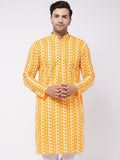 VASTRAMAY Men Orange Ethnic Motifs Chikankari Work Kurta