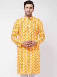 VASTRAMAY Men Orange Ethnic Motifs Chikankari Work Kurta