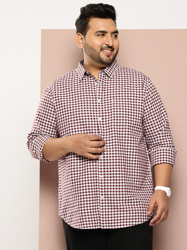 Thomas Scott Men Classic Slim Fit Gingham Checks Checked Casual Shirt