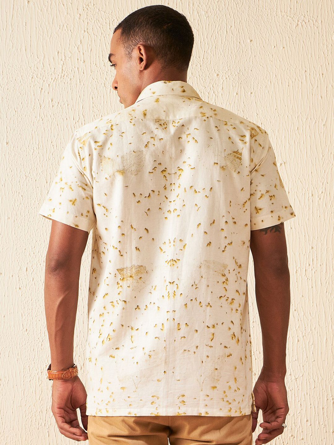 DENNISON Smart Fit Printed Spread Collar Hemp Casual Shirt