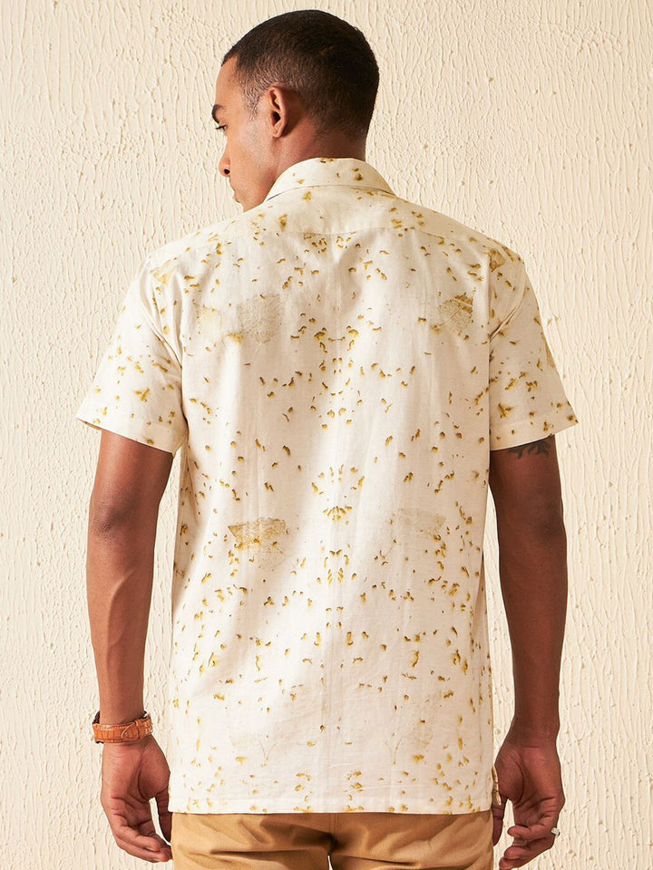 DENNISON Smart Fit Printed Spread Collar Hemp Casual Shirt