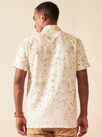 DENNISON Smart Fit Printed Spread Collar Hemp Casual Shirt