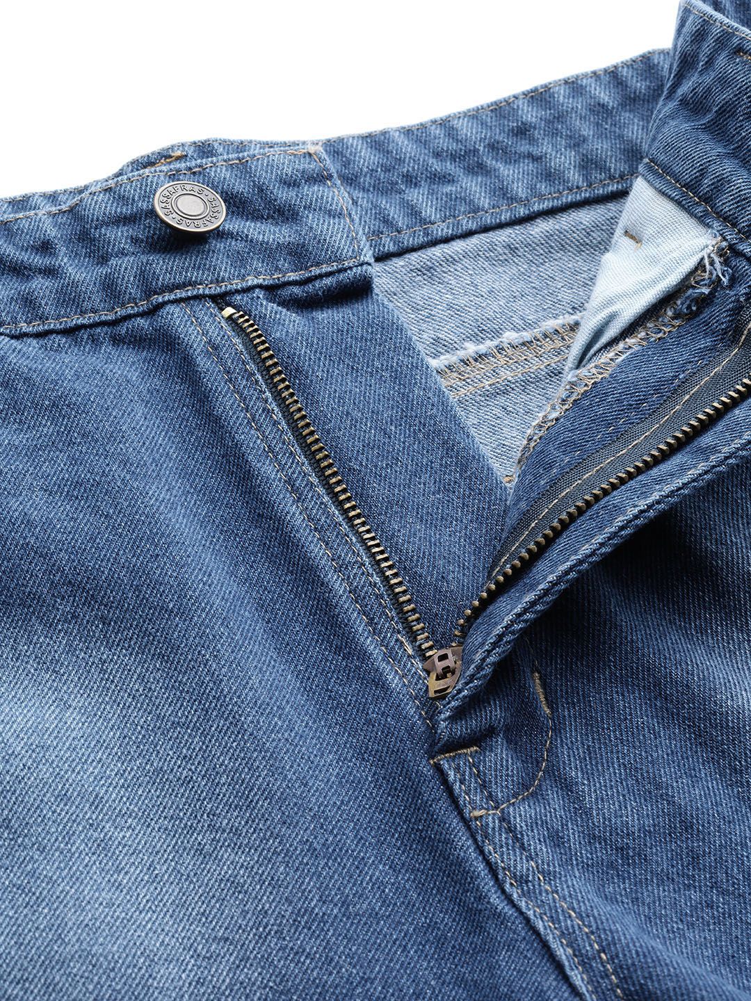 SASSAFRAS Women Blue Washed High-Rise Denim Shorts