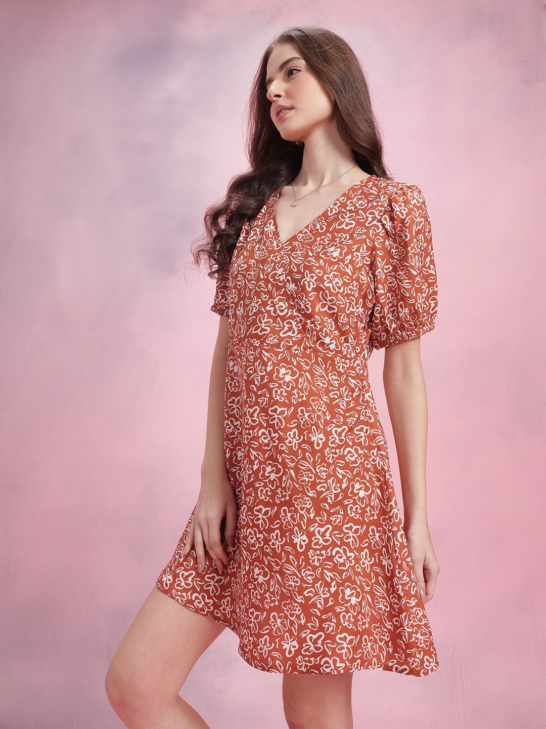 DressBerry Printed Puff Sleeve A-Line Dress