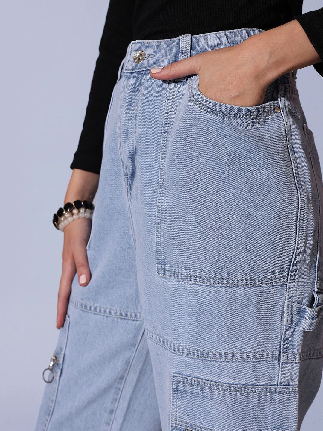 STREET 9 Women Comfort Relaxed Fit High-Rise Low Distress Heavy Fade Jeans