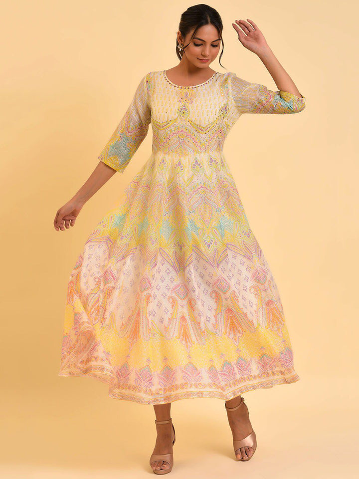 W Off White Ethnic Motifs Printed Fit & Flare Midi Dress