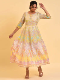 W Off White Ethnic Motifs Printed Fit & Flare Midi Dress