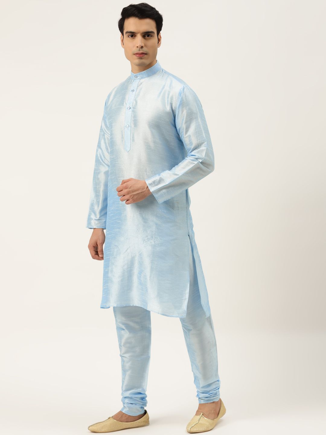 SOJANYA Men Blue Kurta with Churidar & Nehru Jacket