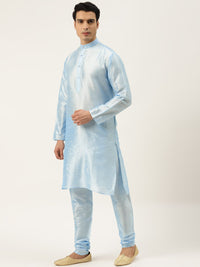 SOJANYA Men Blue Kurta with Churidar & Nehru Jacket