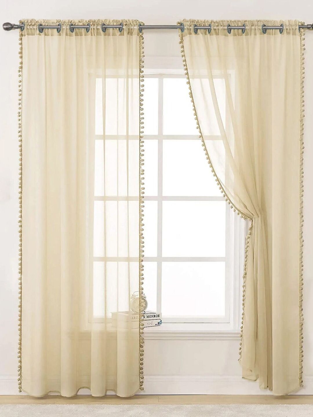 URBAN SPACE Taupe 2 Pieces Linen Sheer Long Door Curtains