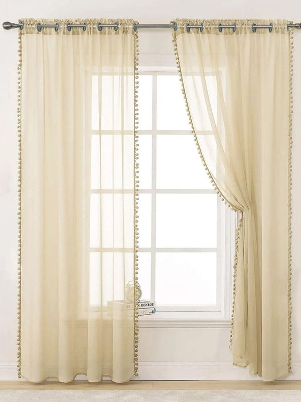 URBAN SPACE Taupe 2 Pieces Linen Sheer Long Door Curtains