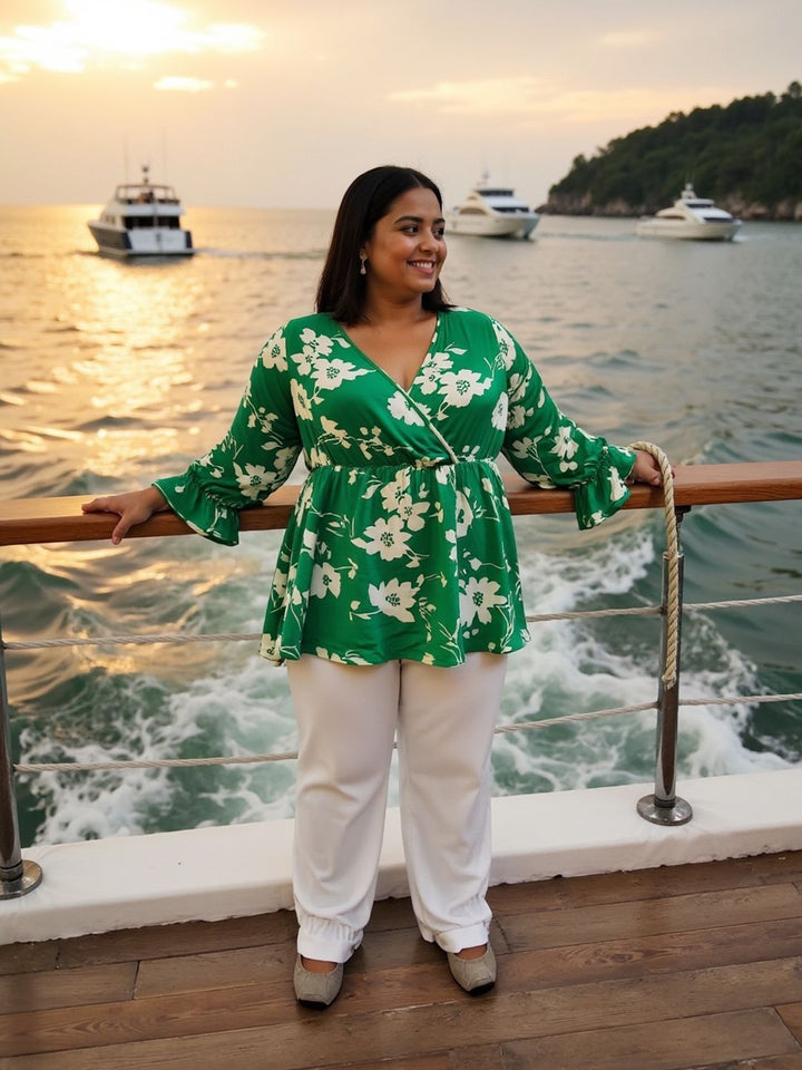 Berrylush Curve Women Floral Print Wrap Top