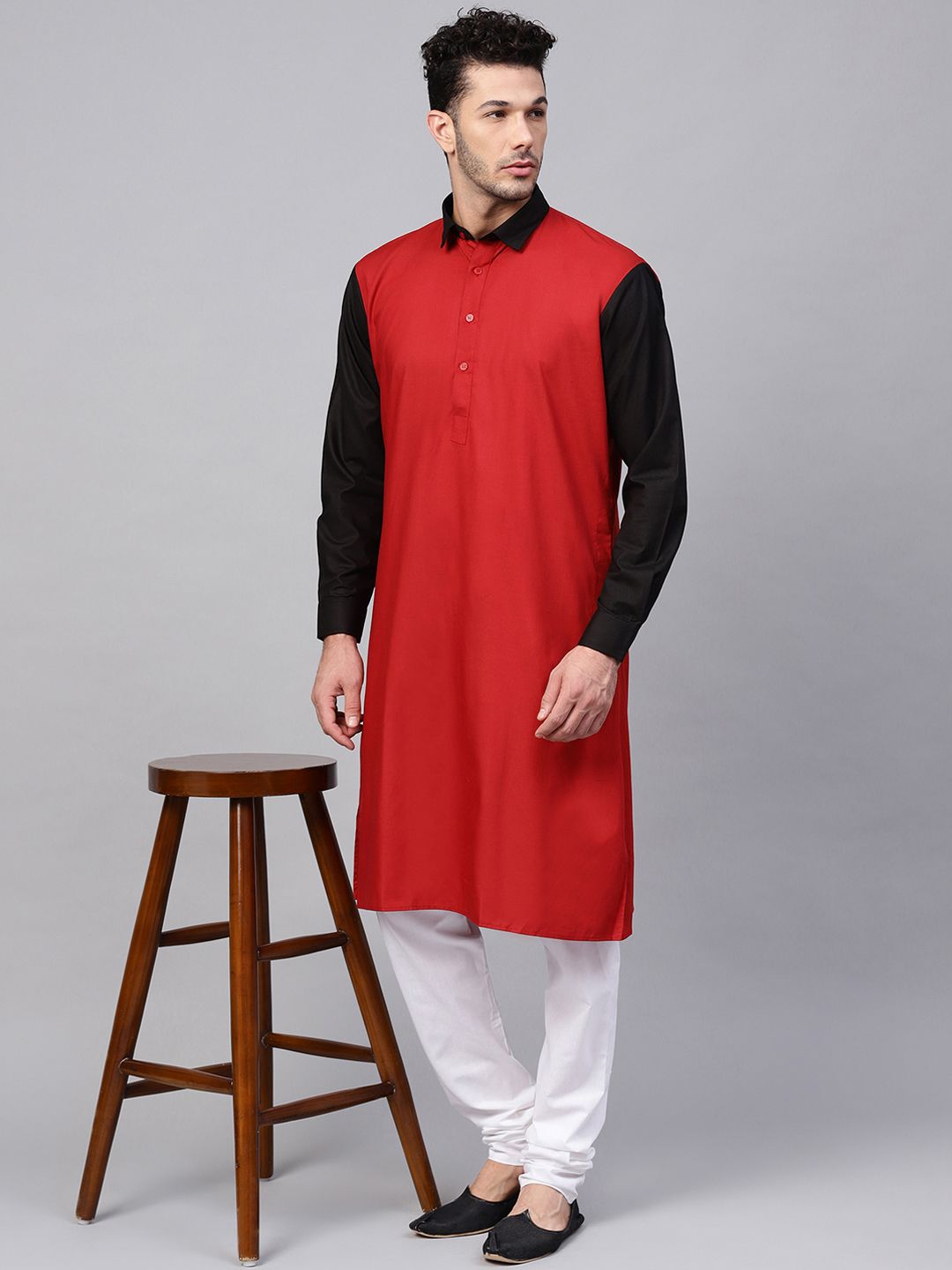 SOJANYA Men Maroon & Black Solid Straight Kurta
