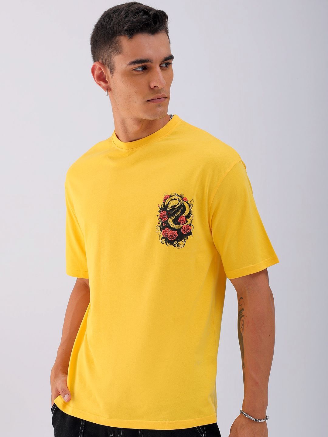 The Indian Garage Co Men Back Printed Boxy Oversized Round Neck T-shirt