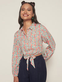 Global Desi Geometric Printed Crop Top