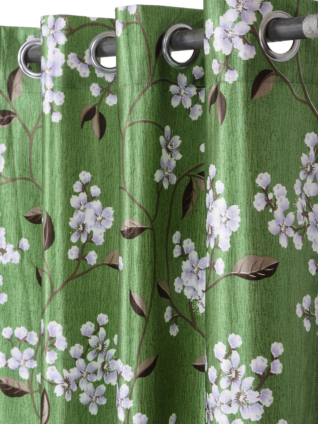 Cortina Green & White Set of 2 Floral Printed Window Curtains