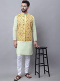 SOJANYA Men Floral Embroidered Pure Cotton Kurta With Pyjamas & Nehru Jacket