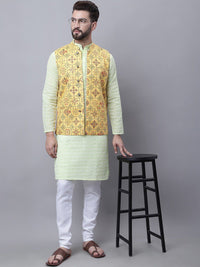 SOJANYA Men Floral Embroidered Pure Cotton Kurta With Pyjamas & Nehru Jacket