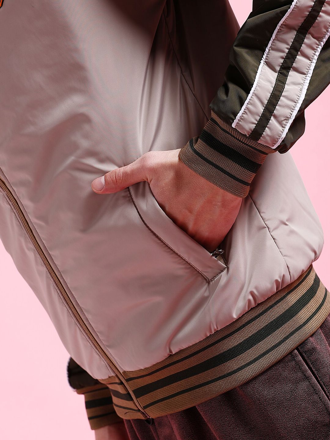 The Indian Garage Co Men Camel Brown Colourblocked Longline Outdoor Sporty Jacket