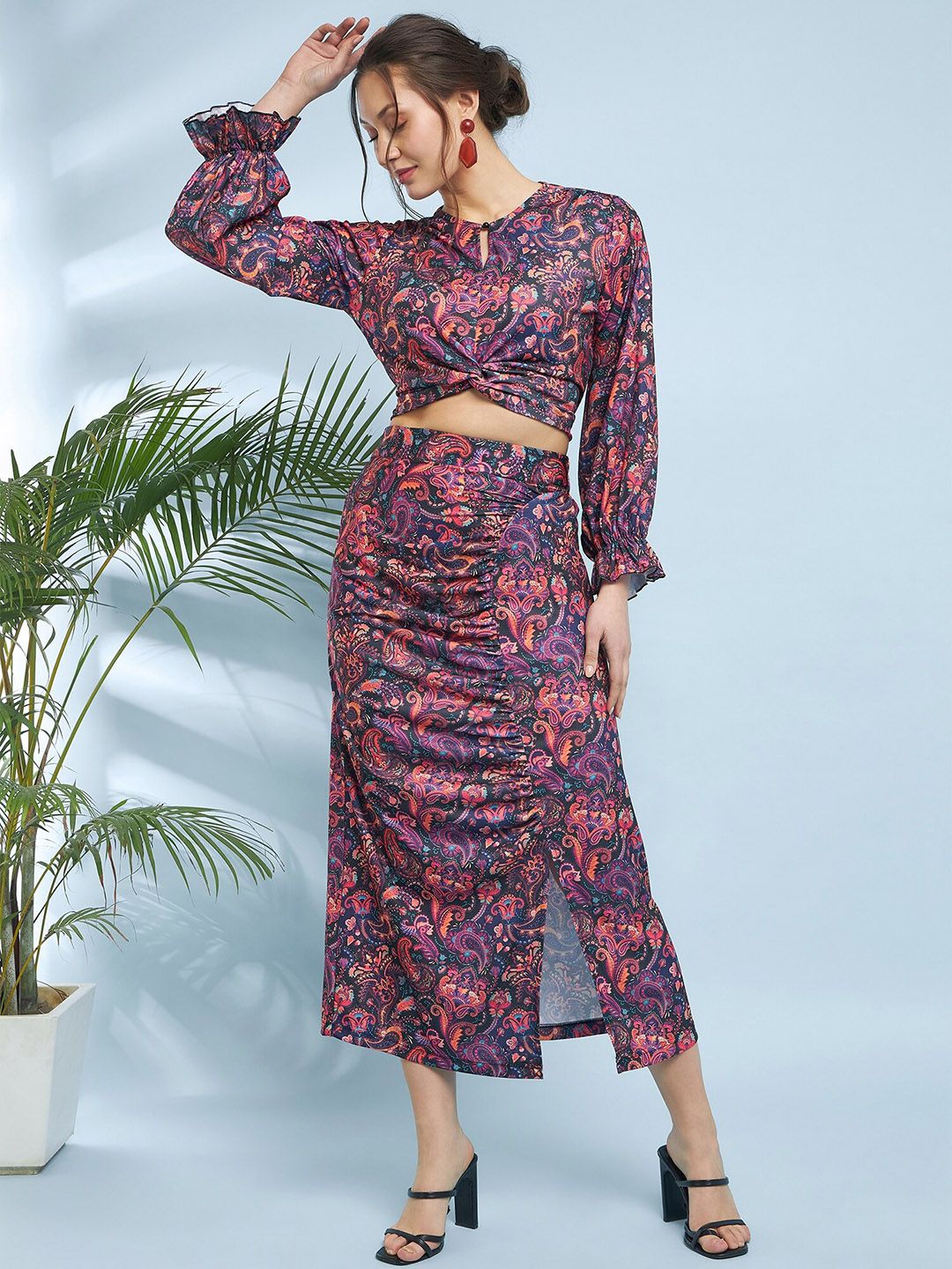 Antheaa Paisley Printed Top & Skirt