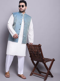SOJANYA PLUS Ethnic Motifs Woven Design Regular Kurta With Pyjamas & Nehru Jacket