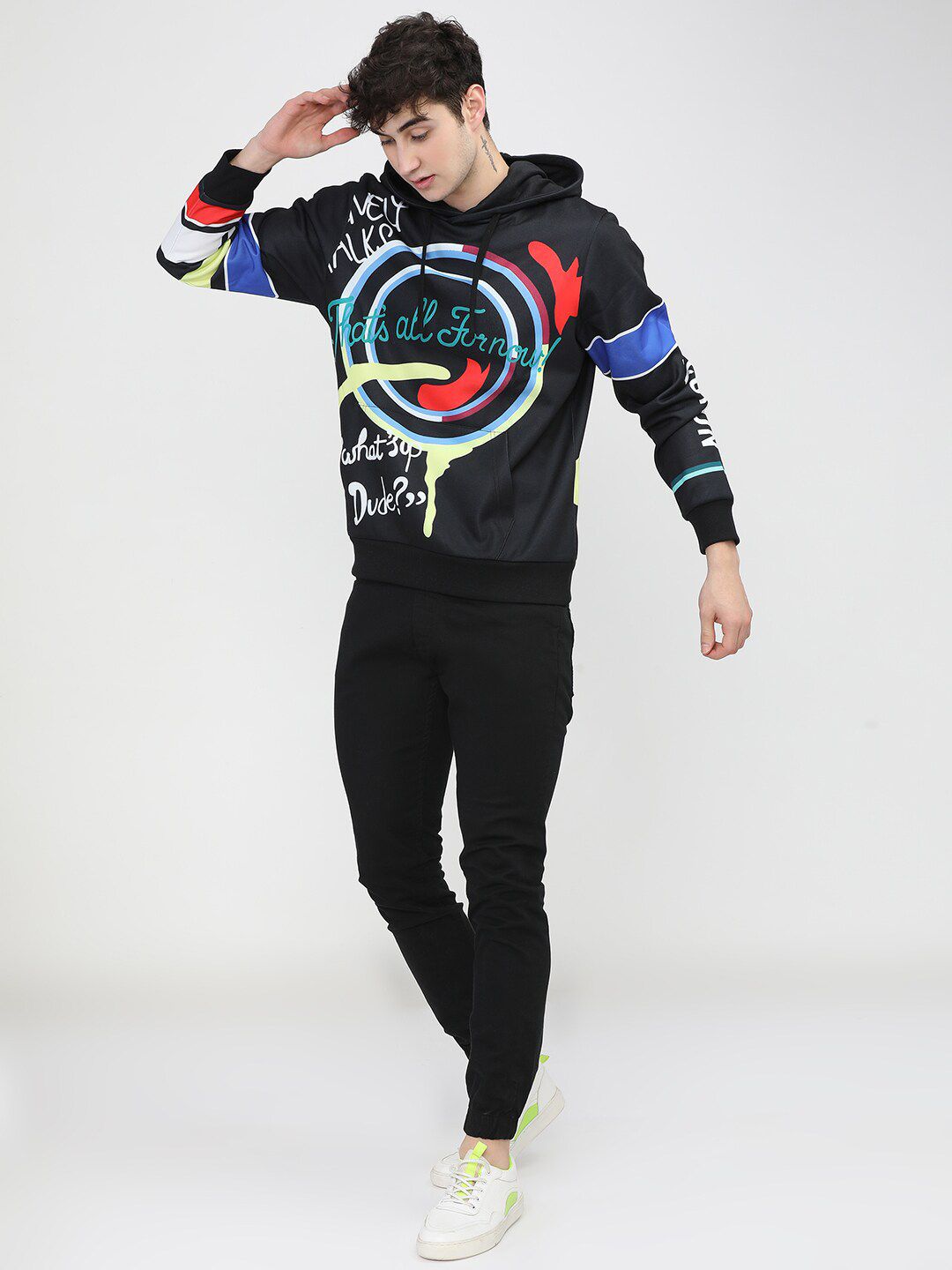 HIGHLANDER Men Black Printed Hooded Sweatshirt