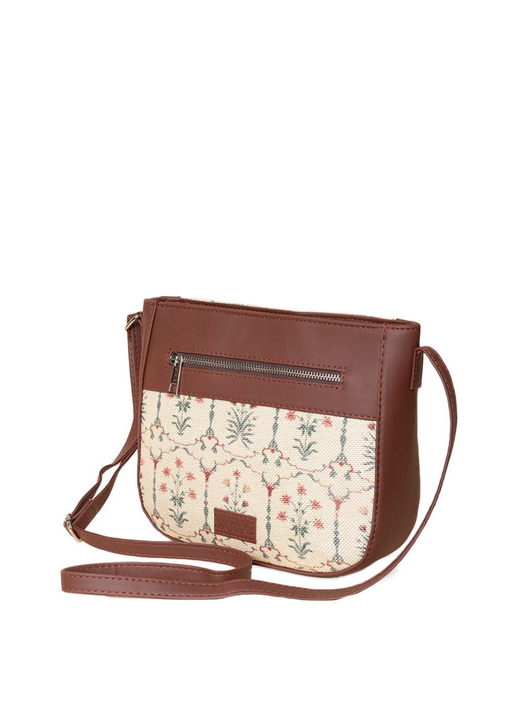 ZOUK Women Off White Ethnic Motifs Printed Structured Sling Bag